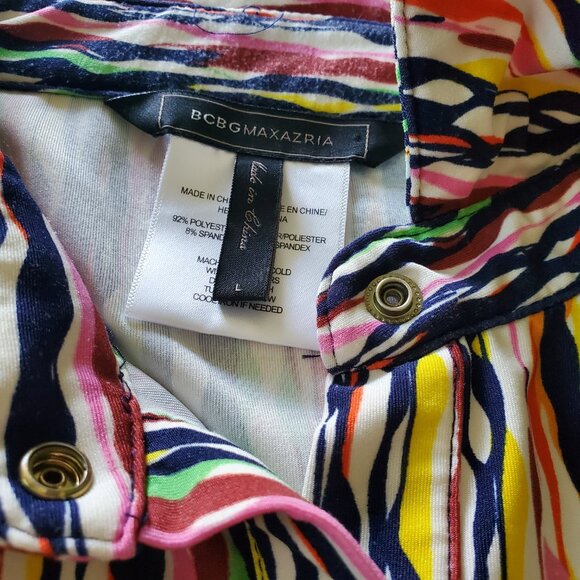 BCBGMAXAZRIA Urban Explosion Multi-Color Abstract Button Front Blouse Large - Picture 9 of 16
